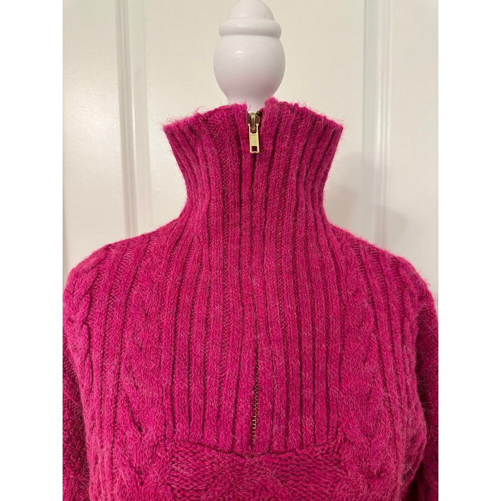 💖✨ Anthropologie Hot Pink Cable Knit Quarter Zip Sweater Size S - Cozy It Girl - Picture 4 of 5